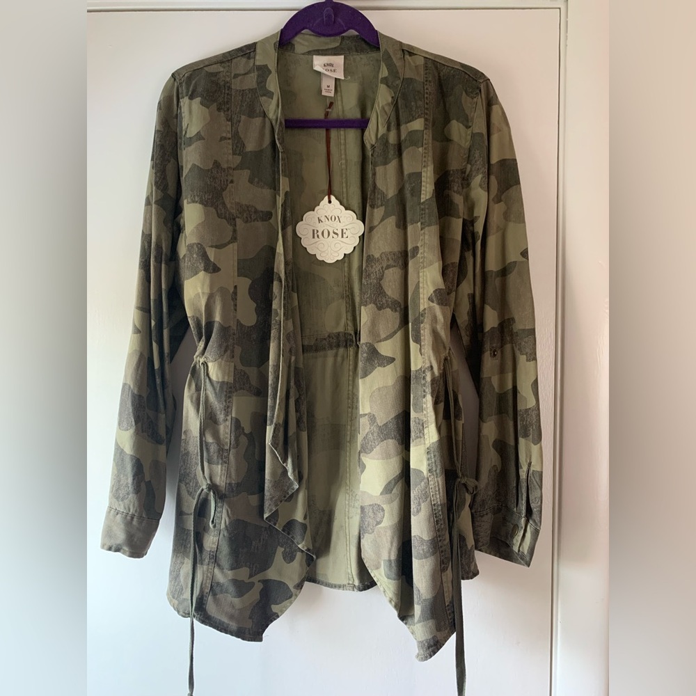 🆕 Knox Rose Open Front Camouflage Cotton Jacket Army Utility Streetwear Neutral